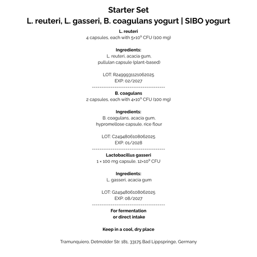 L. reuteri + L. gasseri + B. coagulans | Yogurt Starter Set | SIBO | Starter Cultures | 3-Pack